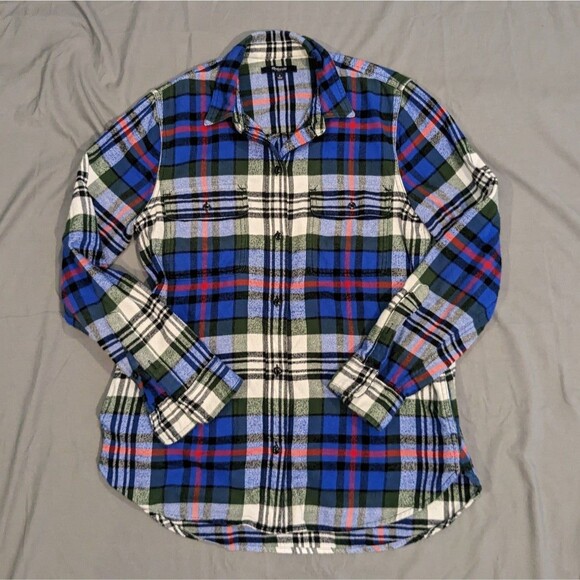 Madewell Tops - Madewell Size Small Plaid Flannel Top Shirt Womens Blue White Green LS Button
